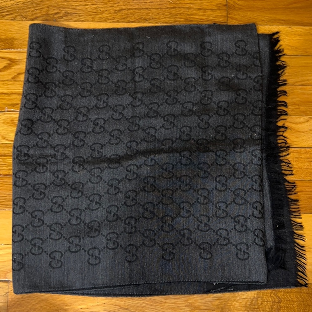 Gucci Black Monogram Wool Scarf